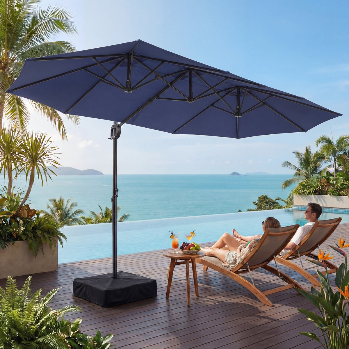 best choice 15x9 twin patio market umbrella Easton 15 x 9 ft. retangular shape / Outdoor dining table The double MOALCOFER 15 x 9 FT