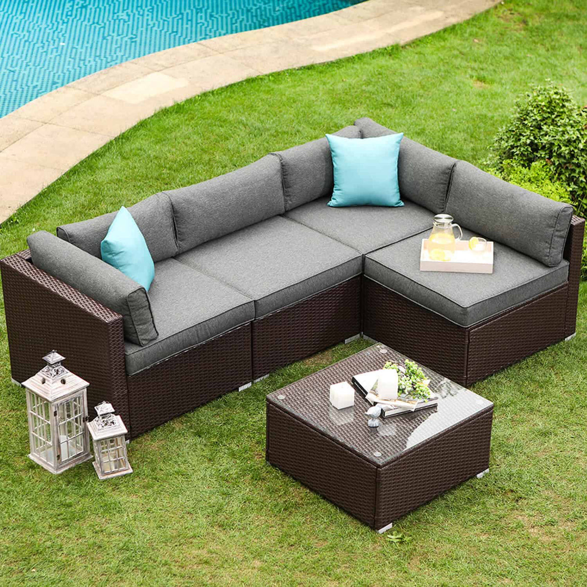 Serein 5 Piece L shaped Wicker Outdoor Sectional COSIEST