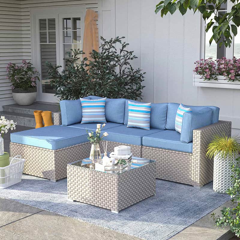 Aurora 5 Piece L Shaped Outdoor Couch with Right Chaise