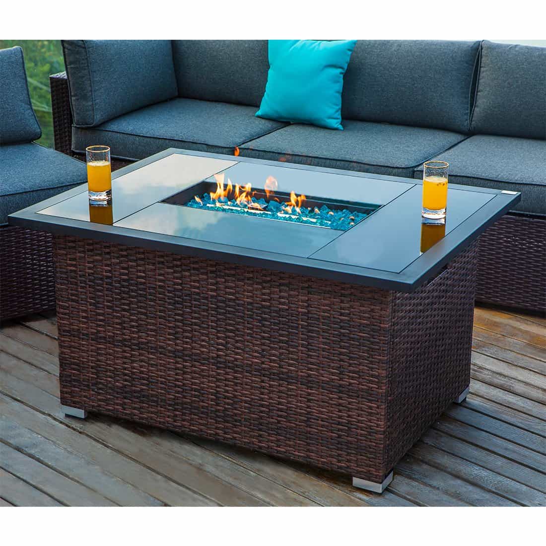 Pristine Wicker Rectangle Fire Pit with Propane Tank Inside