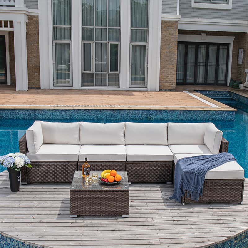 Aurora 6 Piece L Shaped Outdoor Wicker Sofa with Chaise