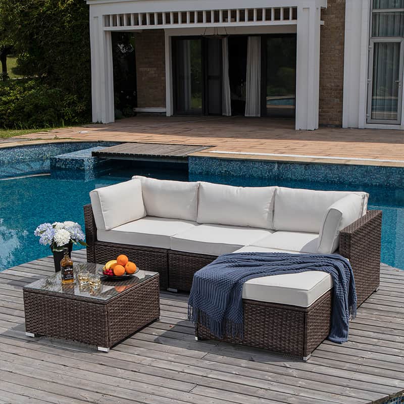 Aurora 5 Piece L Shaped Outdoor Couch with Right Chaise