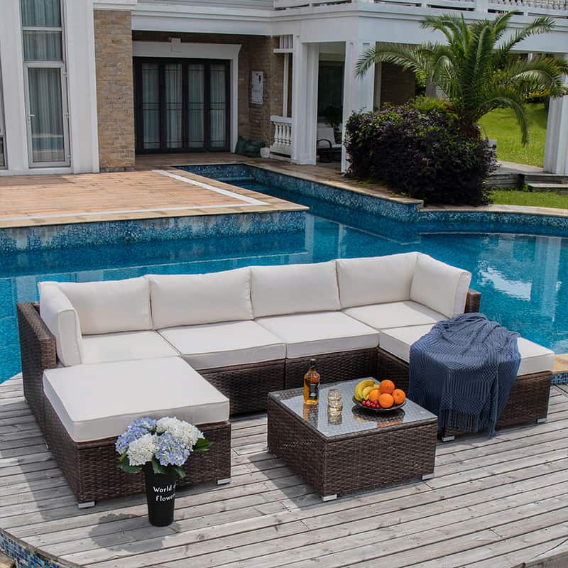 Aurora 7 Piece U Shaped Outdoor Modular Sectional with Chaise