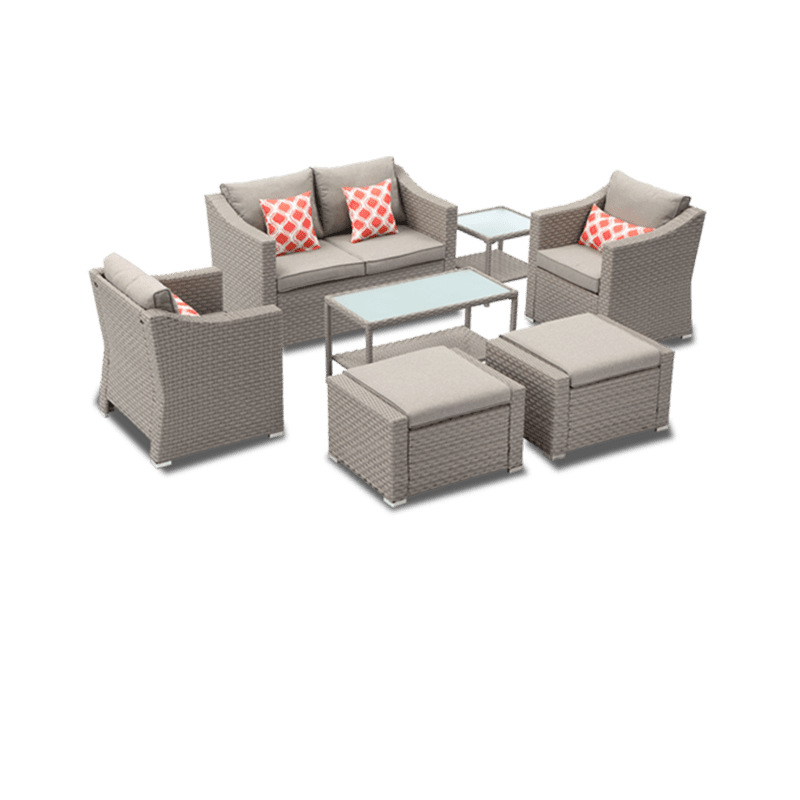 Superior 7-Piece Warm Grey Wicker Outdoor Conversation Set – COSIEST