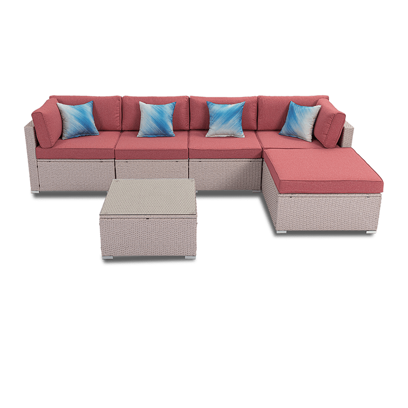Aurora 6 Piece L Shaped Outdoor Wicker Sofa with Chaise