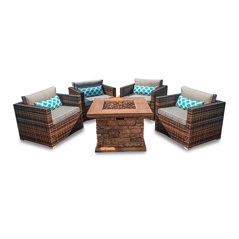 Basin 5 Piece Mixed Wicker Armchair with Square Fire Pit