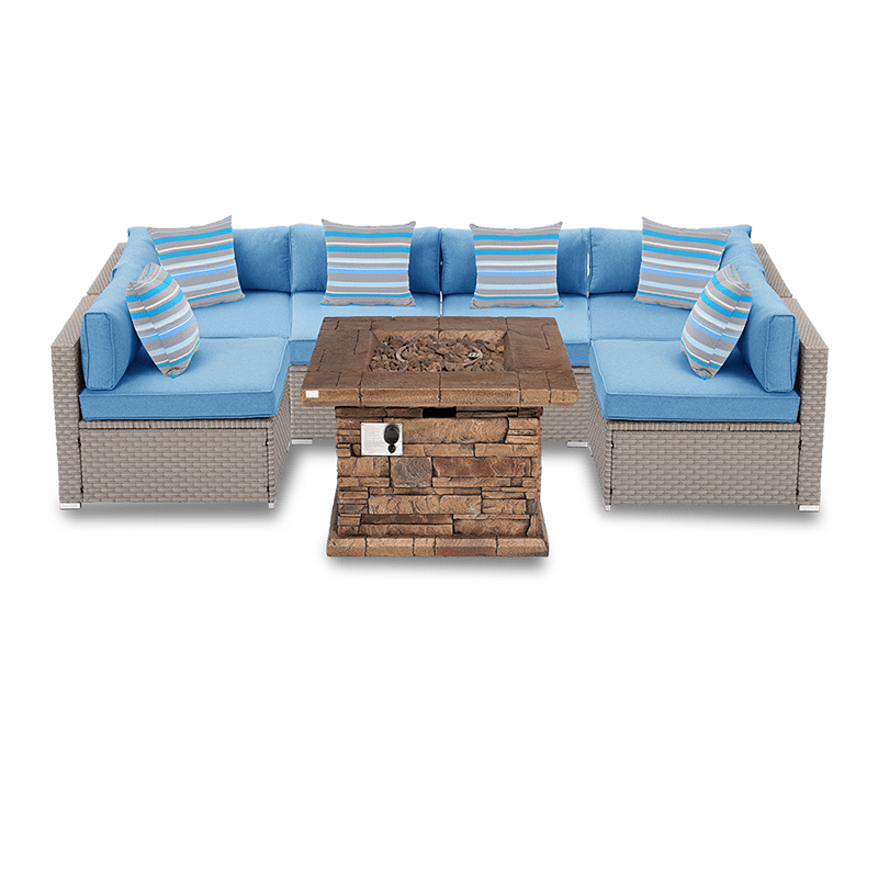 Molokai 7 Piece Outdoor Sofa Set with Square Tank Inside Fire Pit