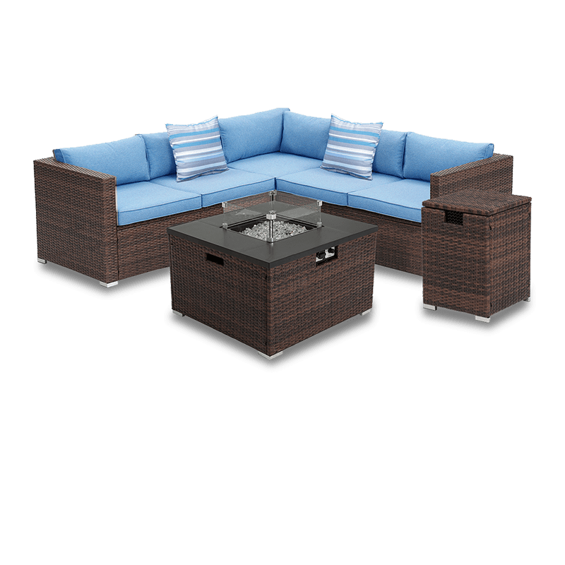 Baker 5 Piece L Shaped Outdoor Sectional with Square Fire Pit