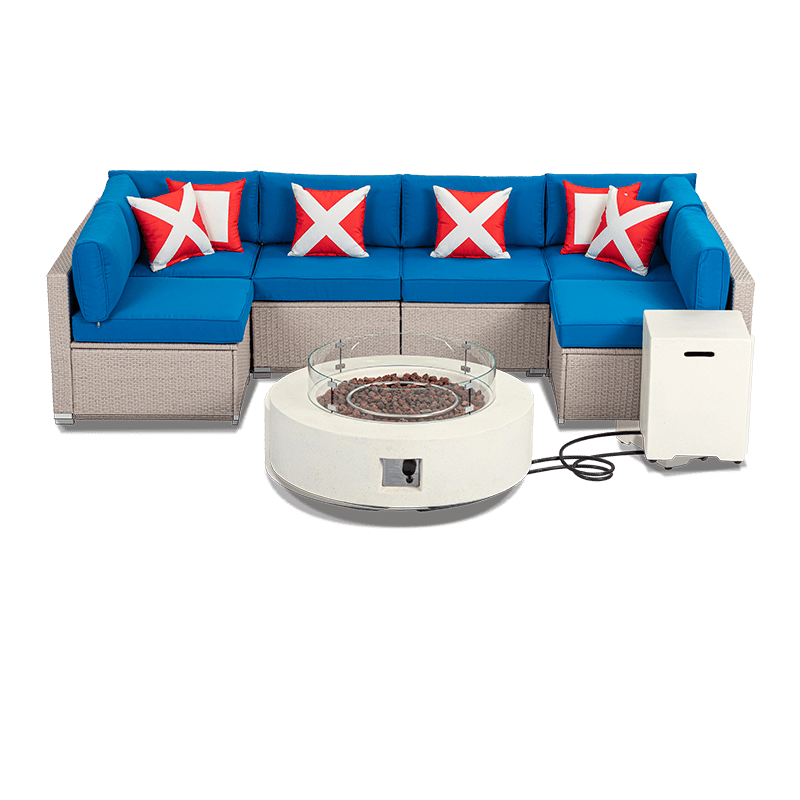 8 Piece U Shaped Outdoor Sofa with Round Fire Pit COSIEST