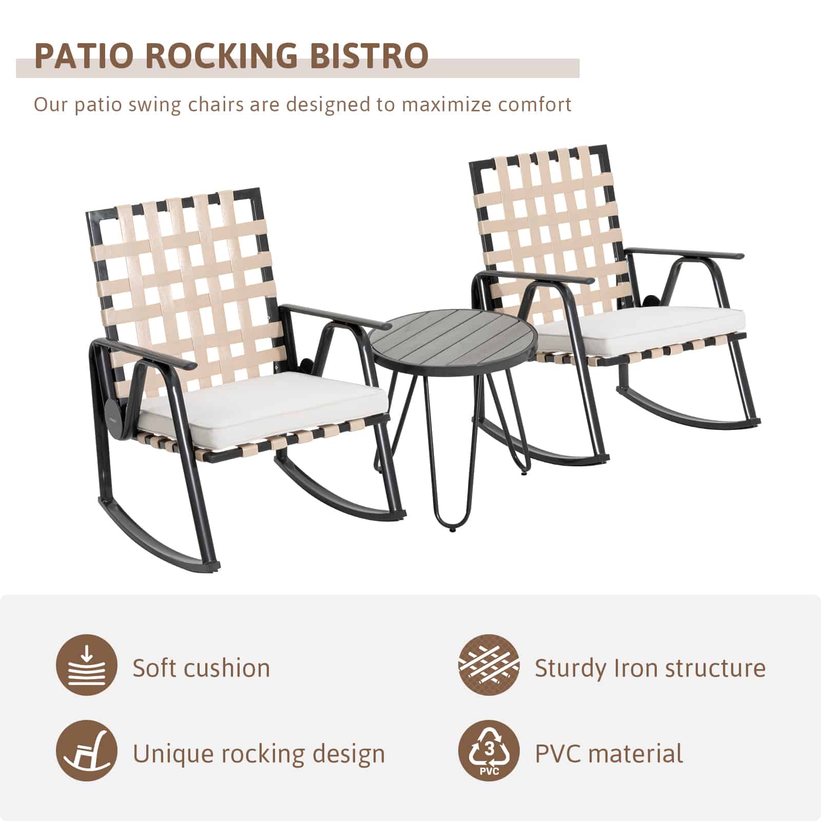 Uinta 3 Piece Iron Patio Rocking Chair Set