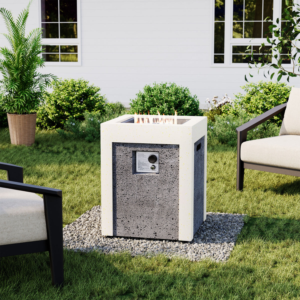 MOALCOFER 19'' Rectangle Dual-Texture Concrete Fire Pit ,Includes Lava ...