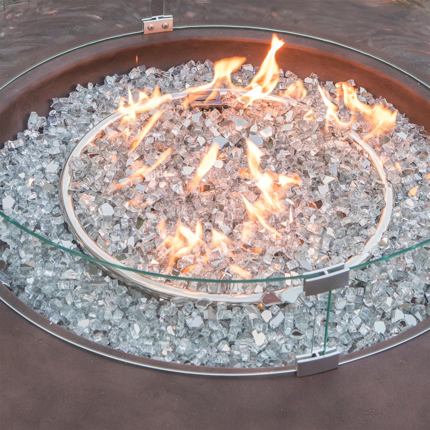 COSIEST Outdoor Propane Fire Pit Coffee Table w Dark Bronze 40.5-inch Round Base Patio Heater, 50,000 BTU Stainless Steel Burner, Wind Guard, Transparent Gray Fire Glass, Waterproof Cover