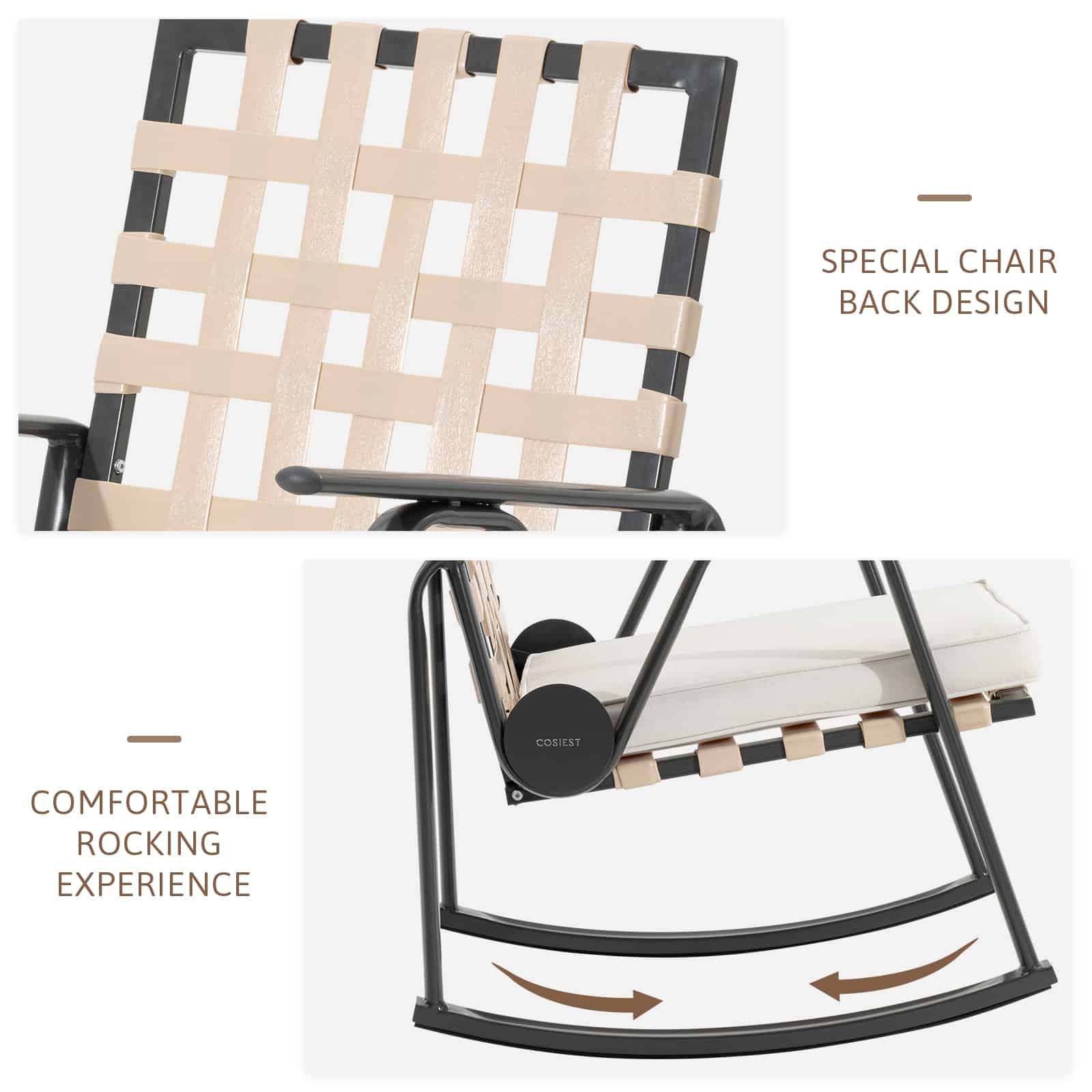 Uinta 3 Piece Iron Patio Rocking Chair Set