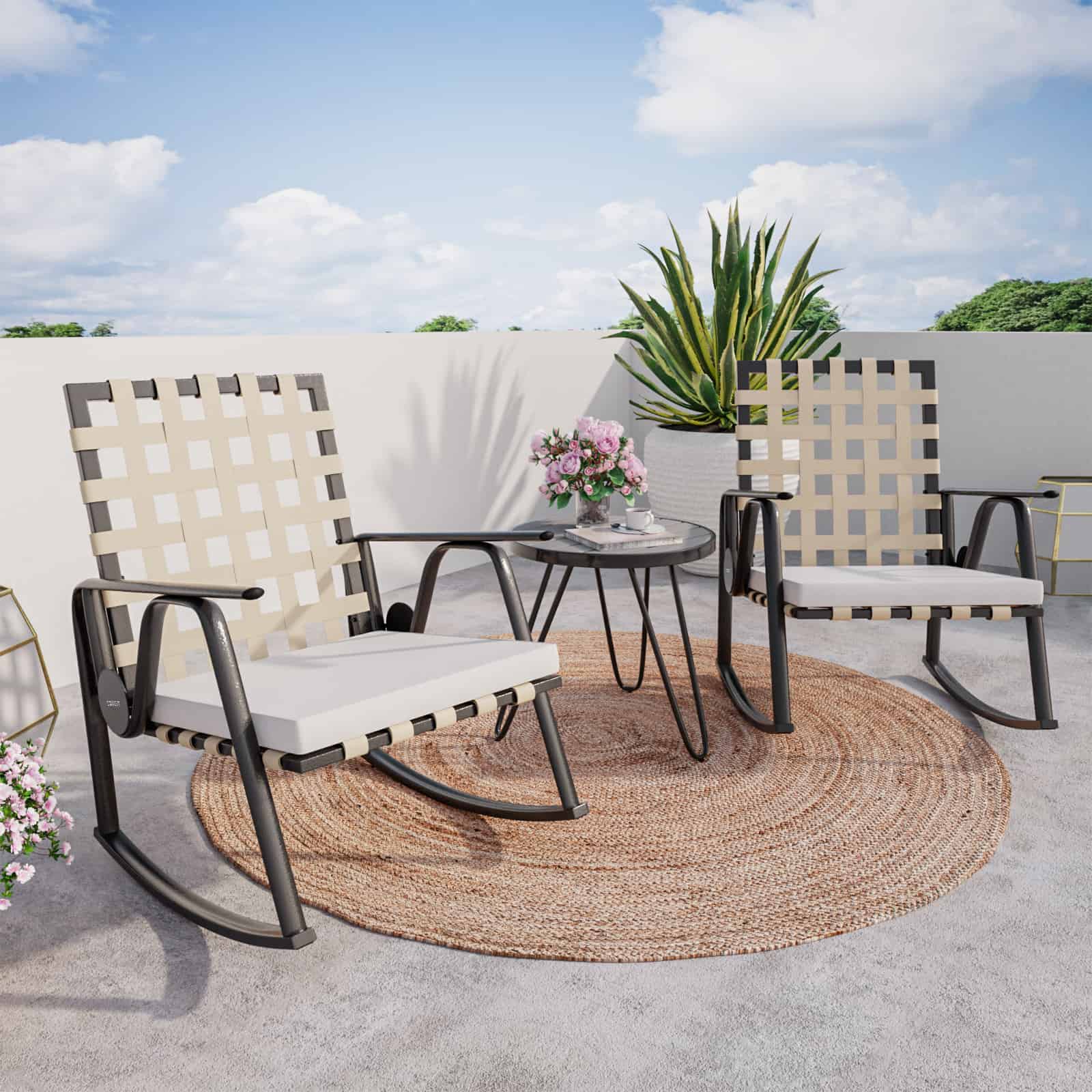 Uinta 3 Piece Iron Patio Rocking Chair Set – COSIEST