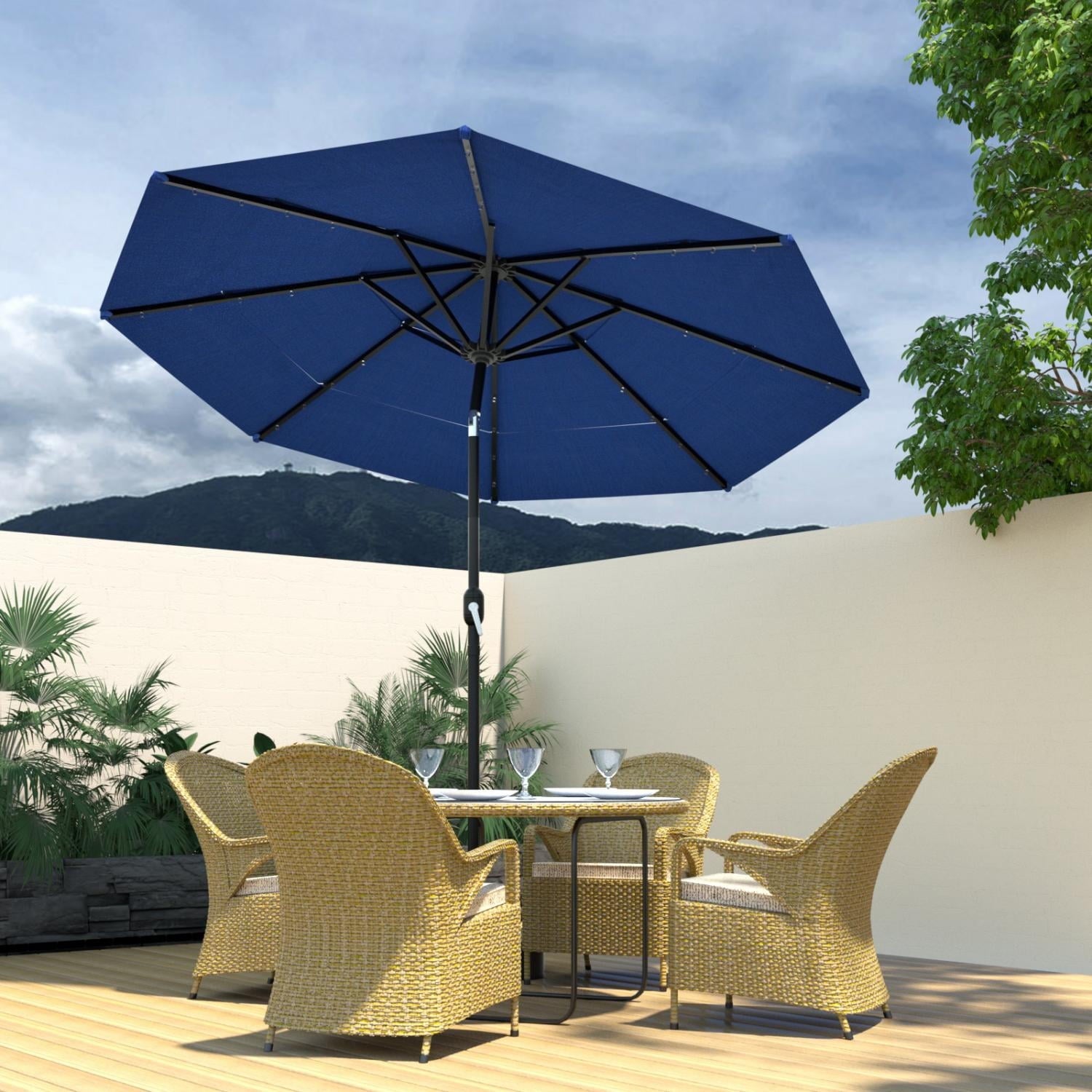 COSIEST 10FT Solar LED Patio Umbrella with Crank Lift,8-Rib Aluminum Outdoor Umbrella for Garden/Pool