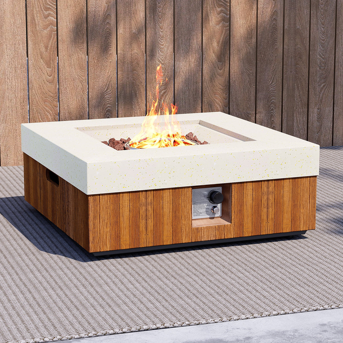 COSIEST 28inch Square Dual-Texture Concrete Fire Pit Table with Cover