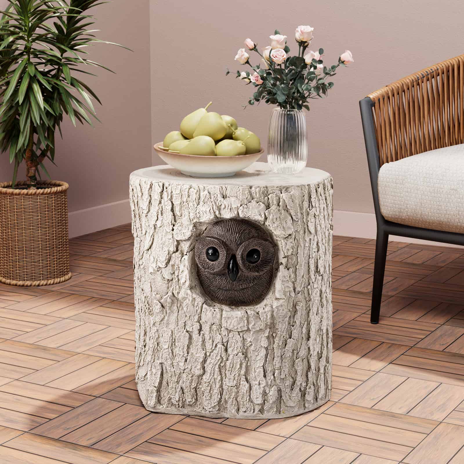 Pine Owl Stump Side Table