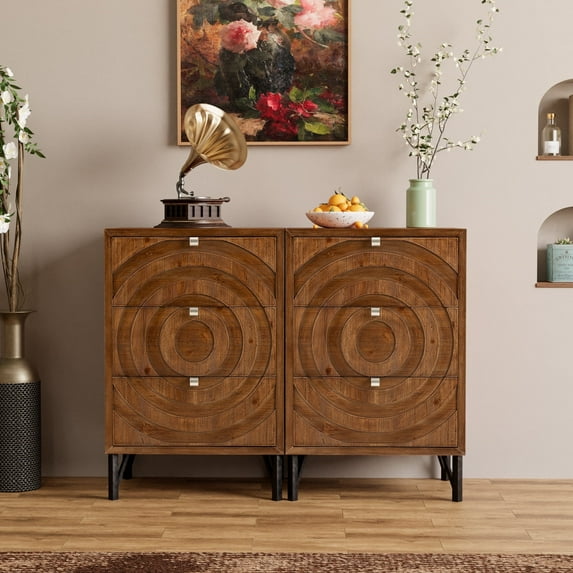 COSIEST Modern Dark Brown Wood Accent Furniture, Nightstands with 3 Drawers Dresser for Bedroom, Living Room COSIEST Modern Dark Brown Wood Accent Furniture, Nightstands with 3 Drawers Dresser for Bedroom, Living Room