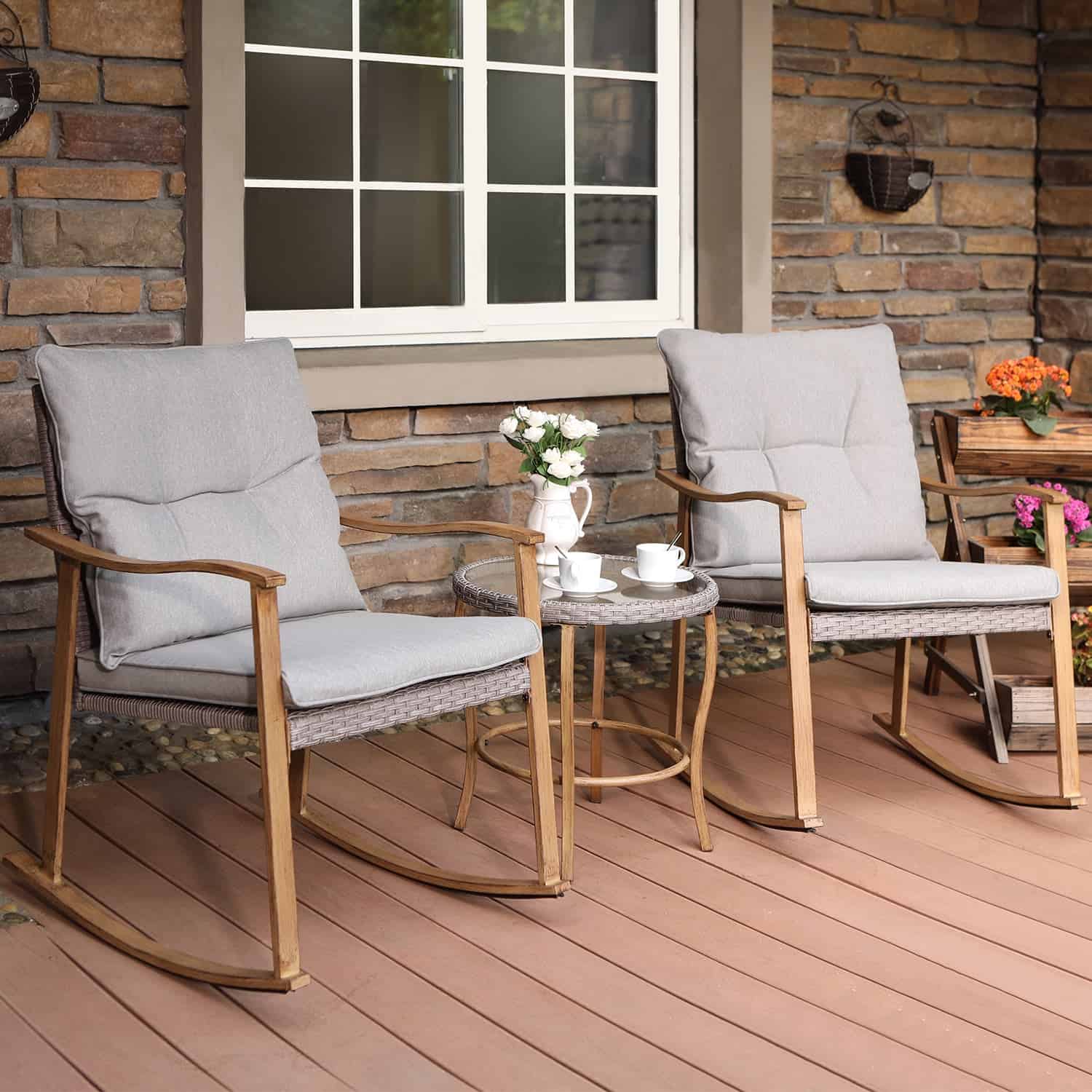 Lanai Wooden Paint Outdoor Rocking Chair Set – COSIEST