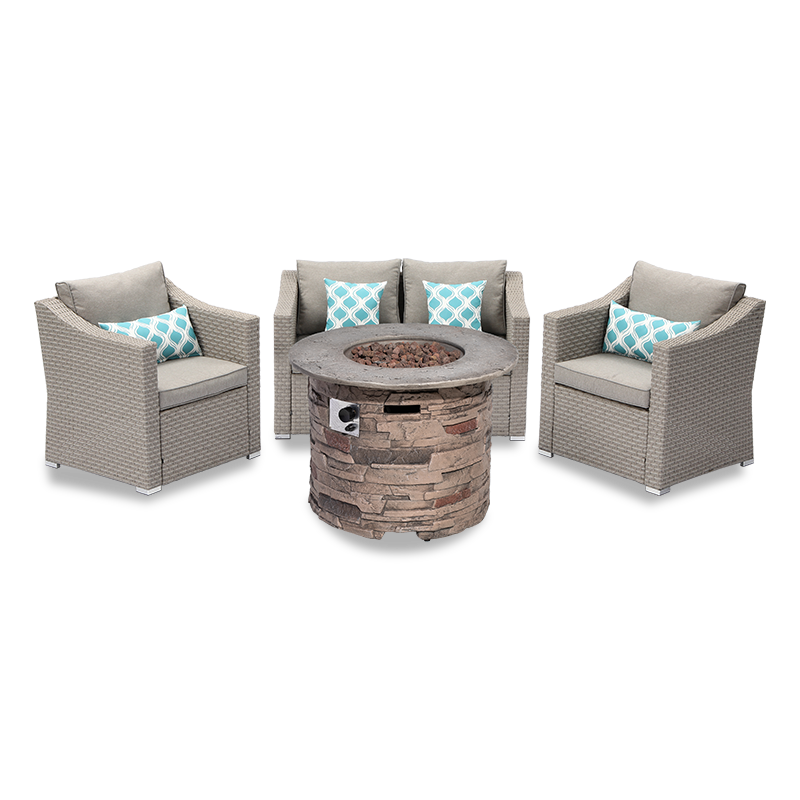 Palmyra 4 Piece Wicker Patio Conversation Sofa with Round Fire Pit