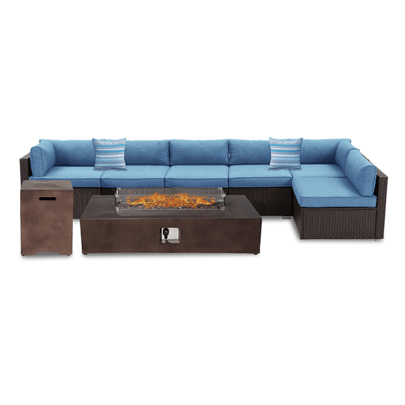 Johnston 8 Piece L Shaped Patio Sofa with Rectangular Fire Pit