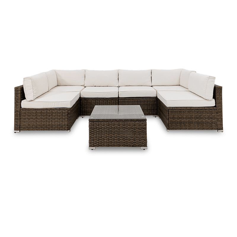 COSIEST 7 Piece Patio Furniture Beige Wicker Sectional Sofa Set - Hibiscus