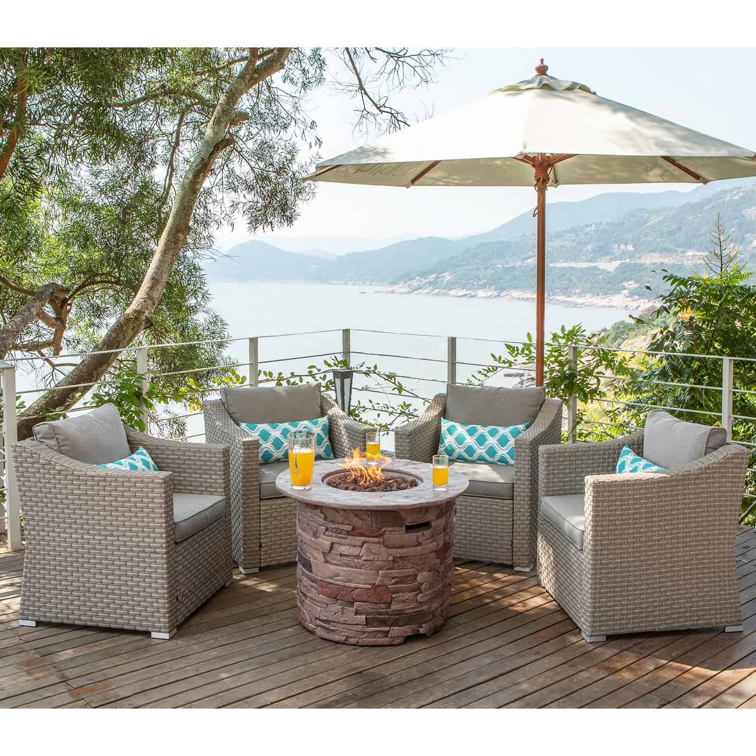 Palmyra Piece Outdoor Wicker Conversation Set with Round Fire