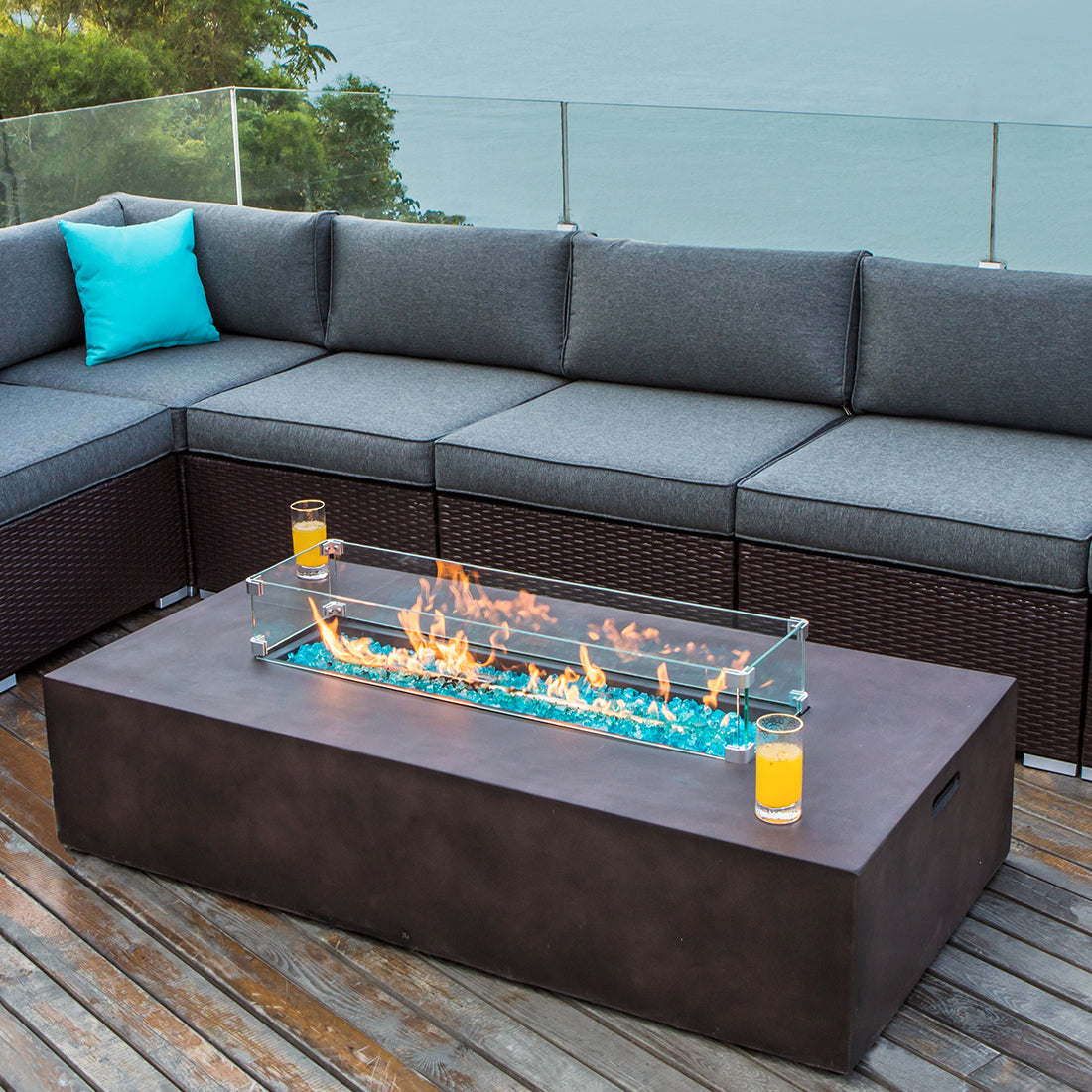 Bronze Rectangle Fire Pit with Wind Guard