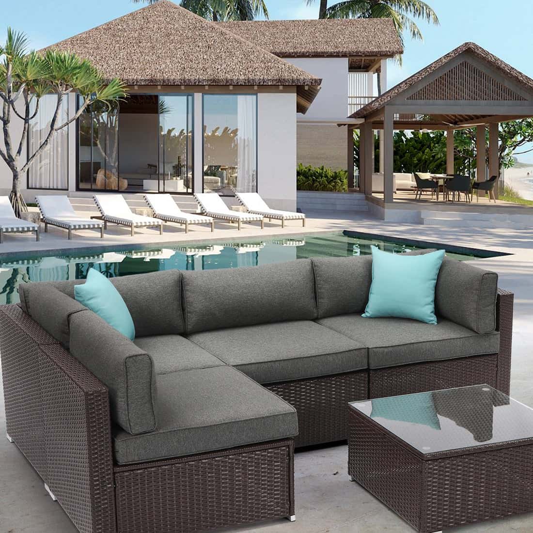 Serein 5 Piece L shaped Wicker Outdoor Sectional