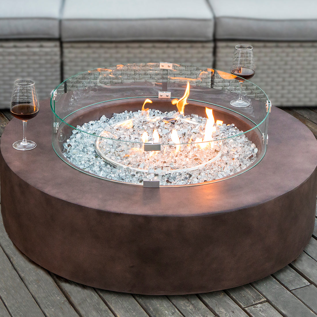 Bronze Round Fire Pit with Wind Guard