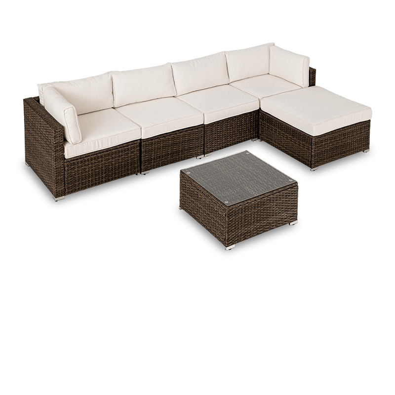 Outdoor wicker top sofa with chaise