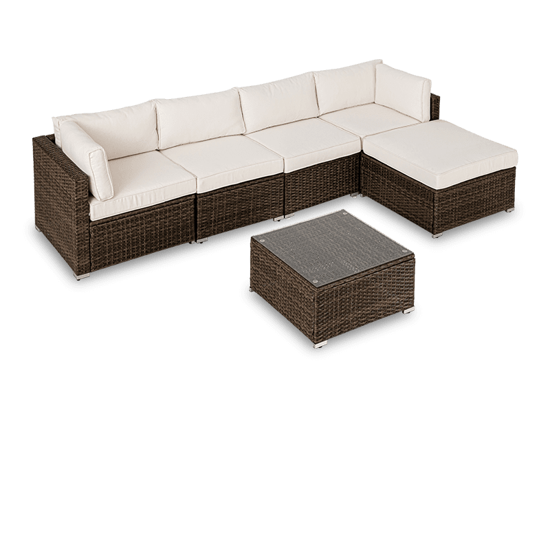 Aurora 6 Piece L Shaped Outdoor Wicker Sofa with Chaise