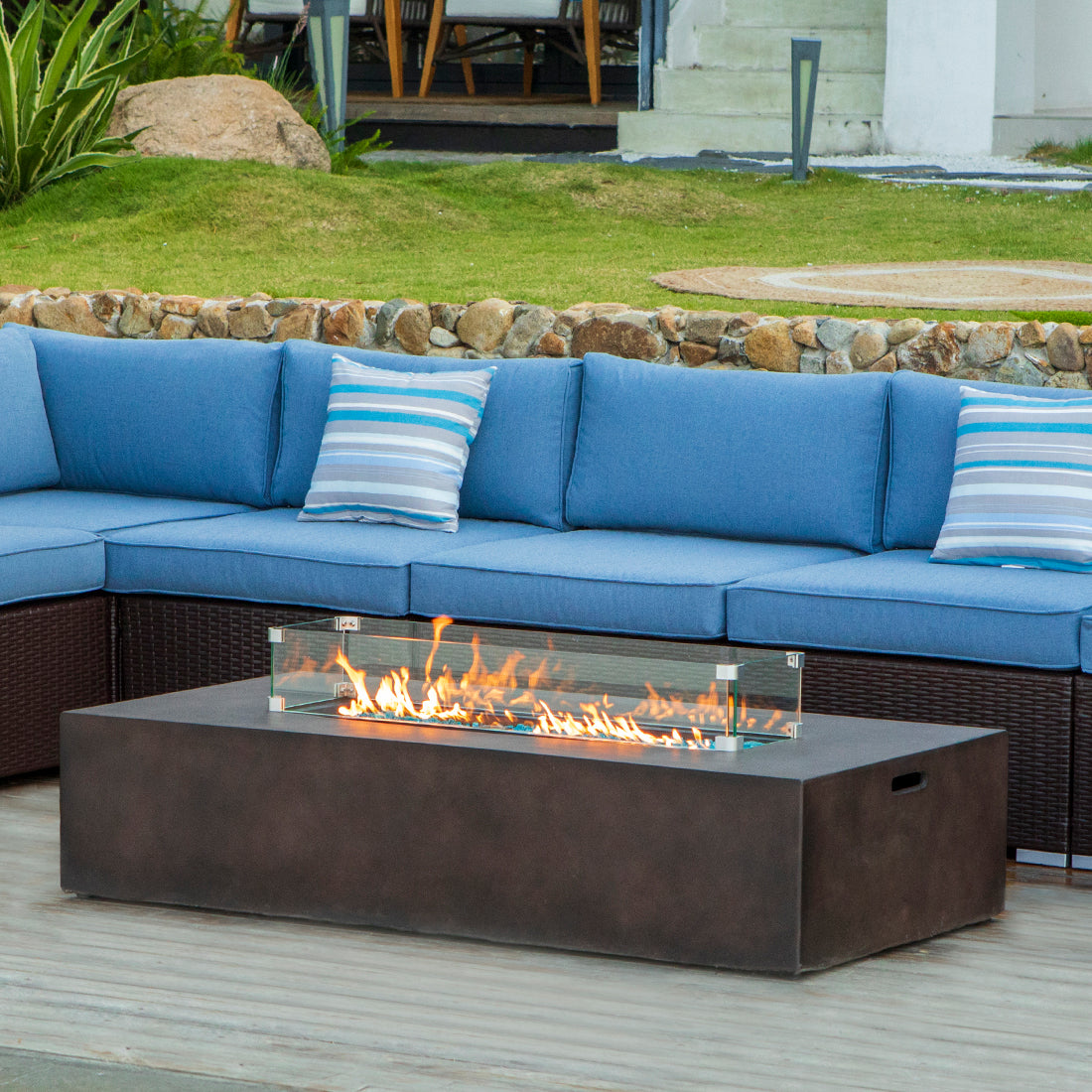 Bronze Rectangle Fire Pit with Wind Guard