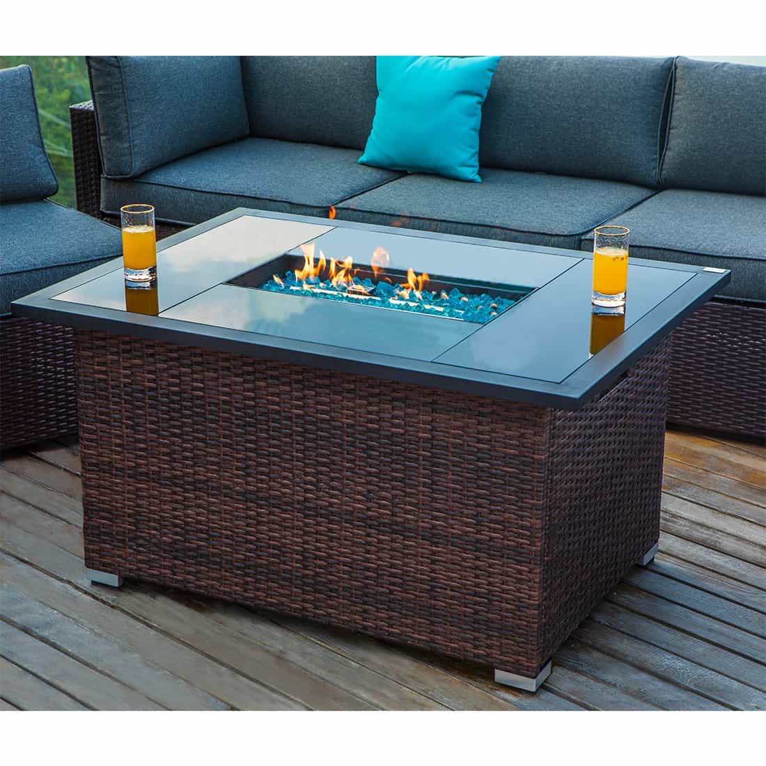Pristine Wicker Rectangle Fire Pit with Propane Tank Inside – COSIEST