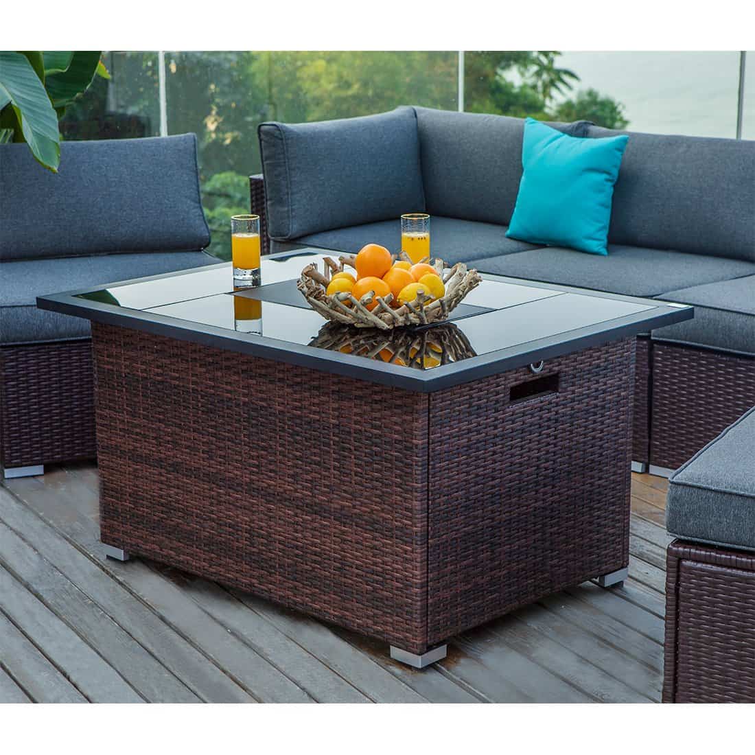 Pristine Wicker Rectangle Fire Pit with Propane Tank Inside