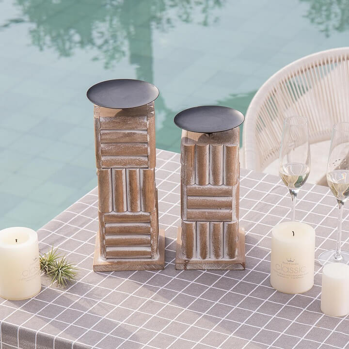 Verdure Antique Wooden Pillar Candle Holder