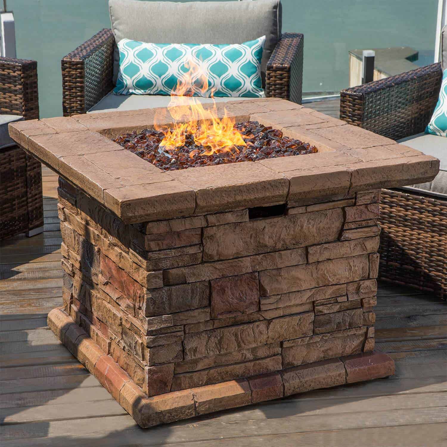 Augety Brown Short Square Outdoor Propane Fire Pit