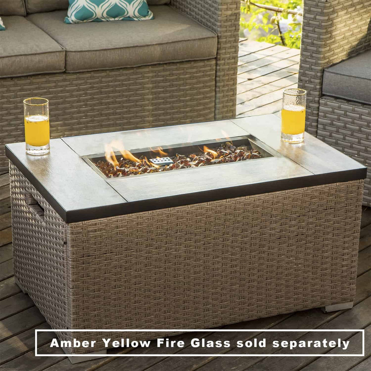 Pristine Wicker Rectangle Propane Fire Pit – COSIEST