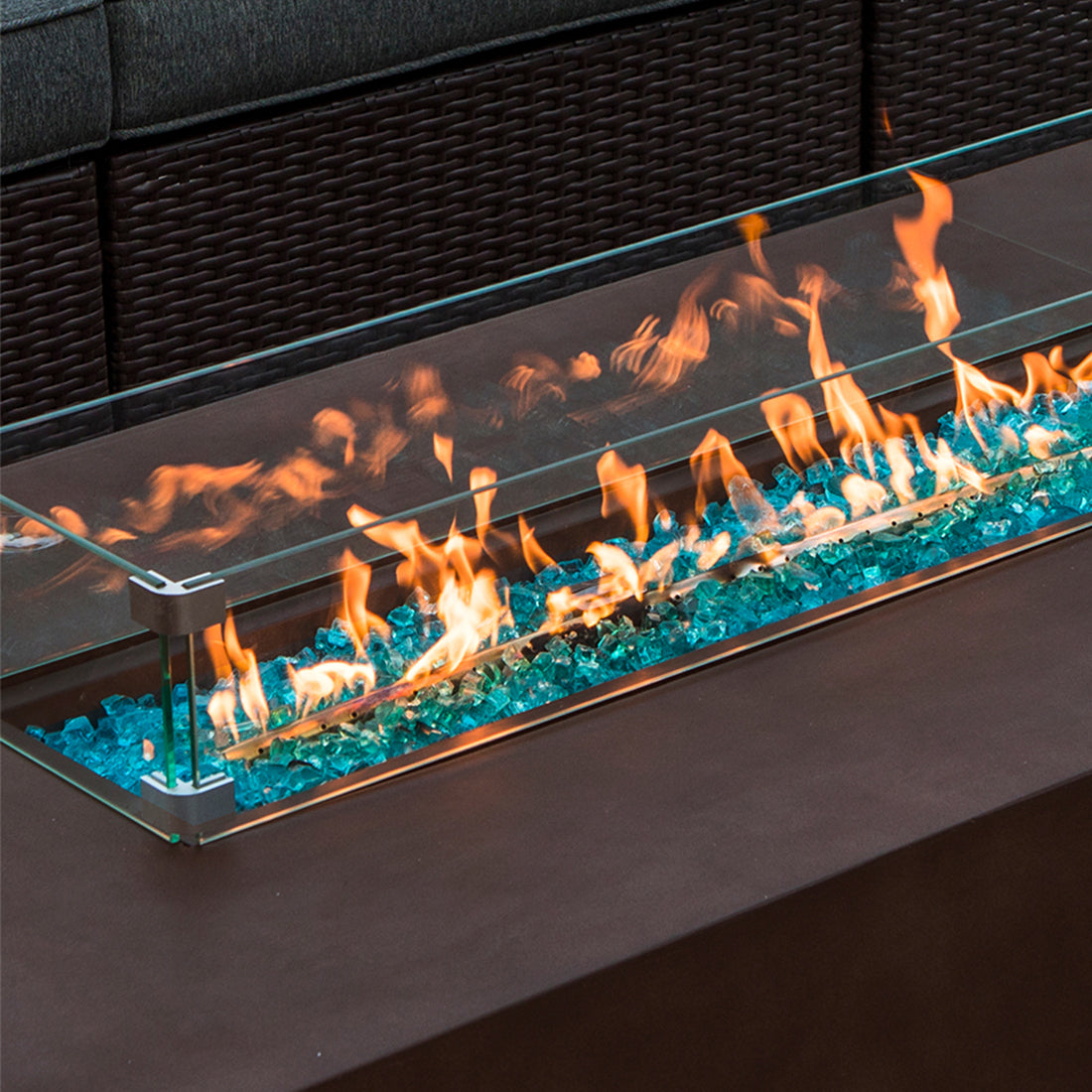 Bronze Rectangle Fire Pit with Wind Guard
