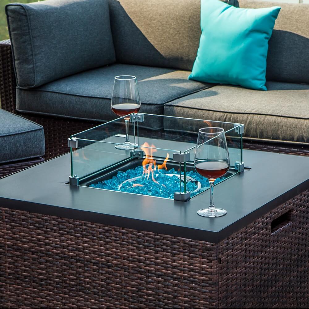 Howland 8 Piece U Shaped Outdoor Sectional with Square Fire Pit