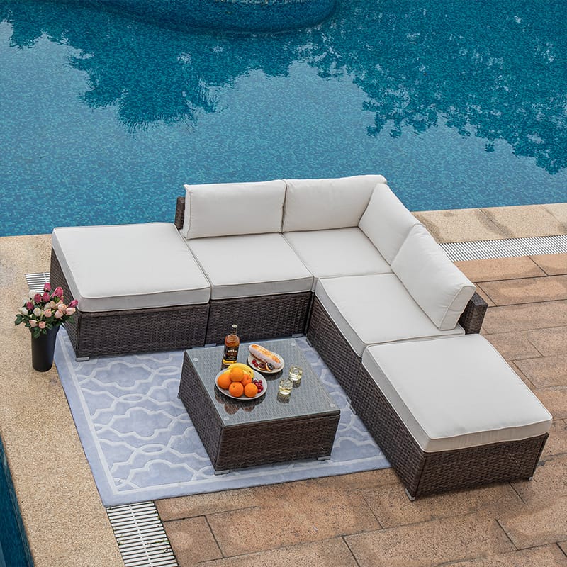 Aurora 6 Piece Patio Sectional Sofa with Two Chaise