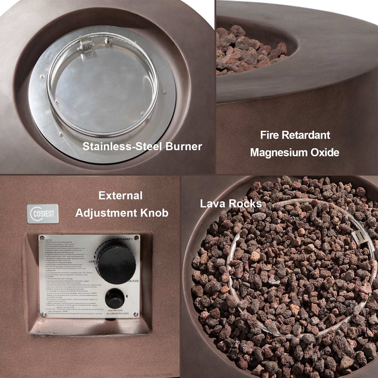 Bronze Round Fire Pit with Wind Guard