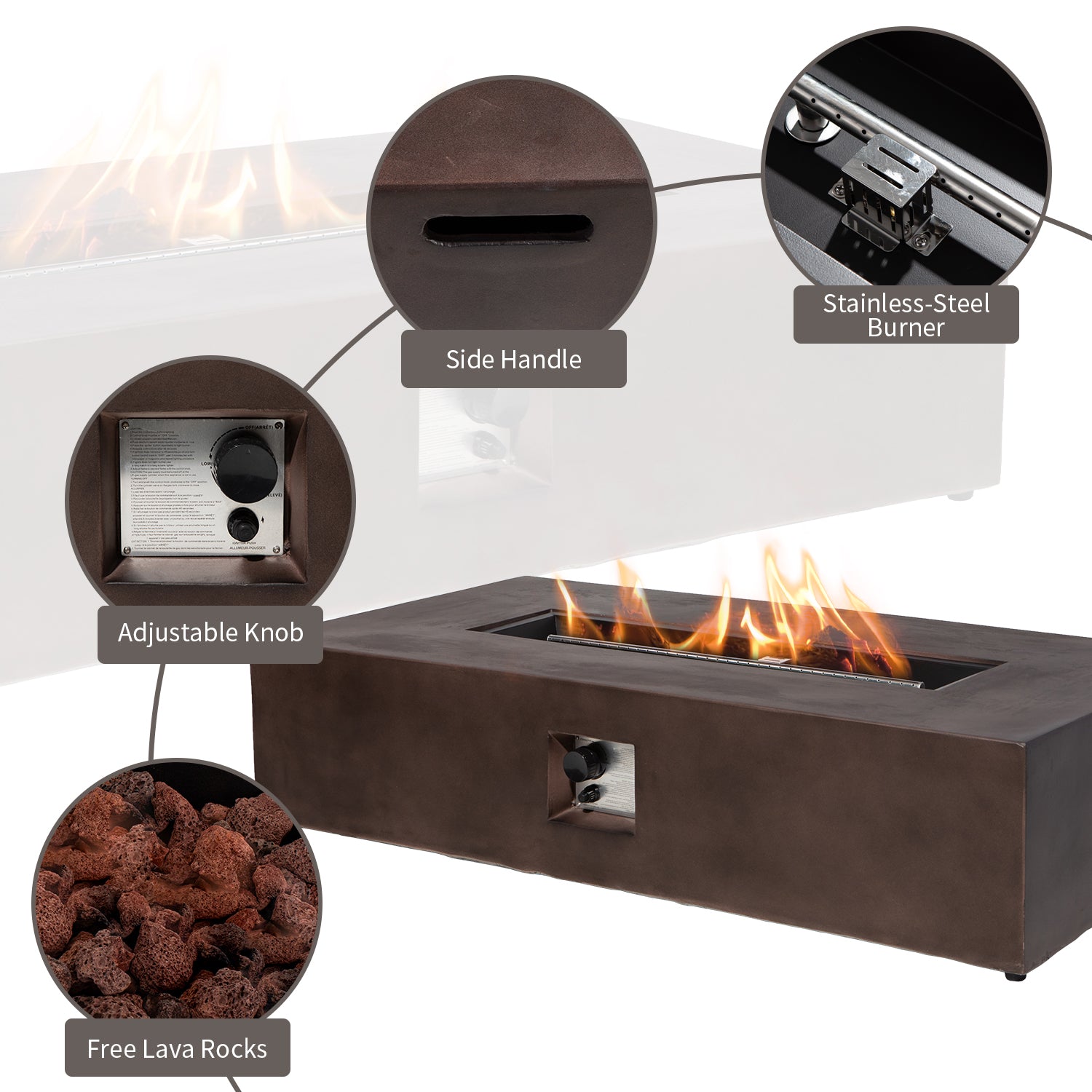 Bronze Rectangle Propane Fire Pit Set