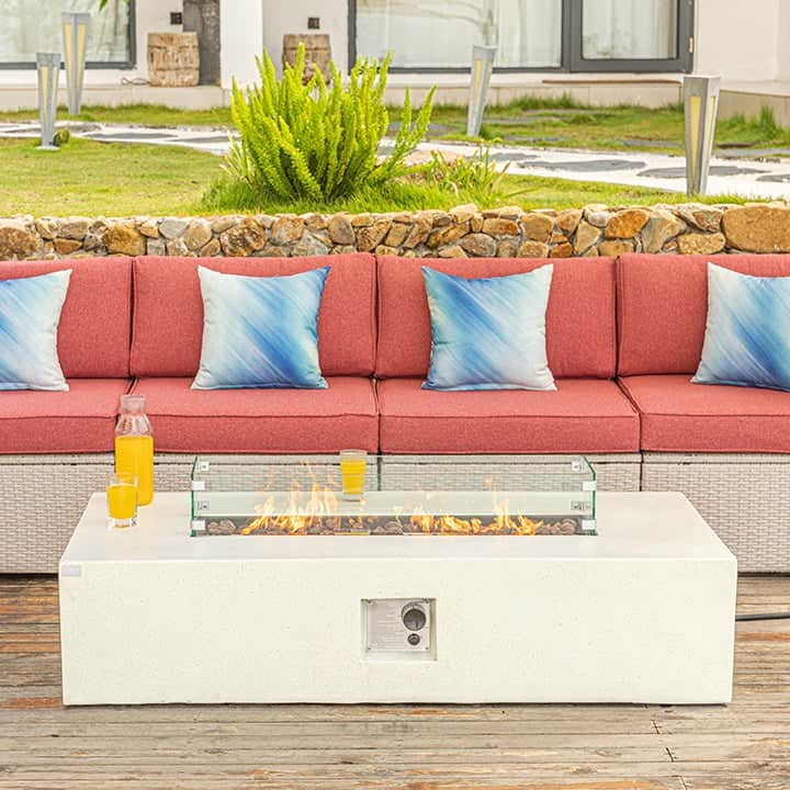 Maui 8 Piece L Shaped Outdoor Couch with Rectangular Fire Pit