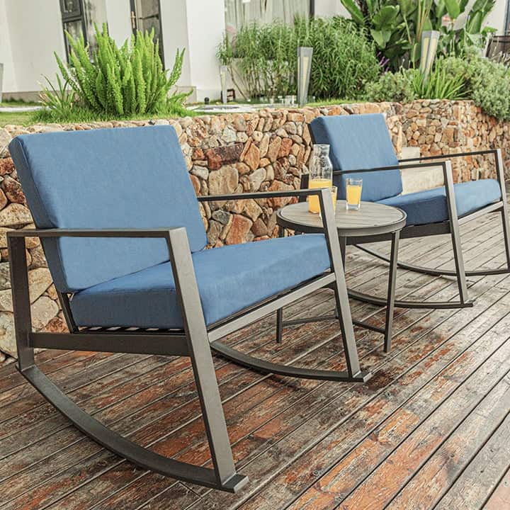 Kauai Minimalism Outdoor Bistro Set with Rocking Chairs