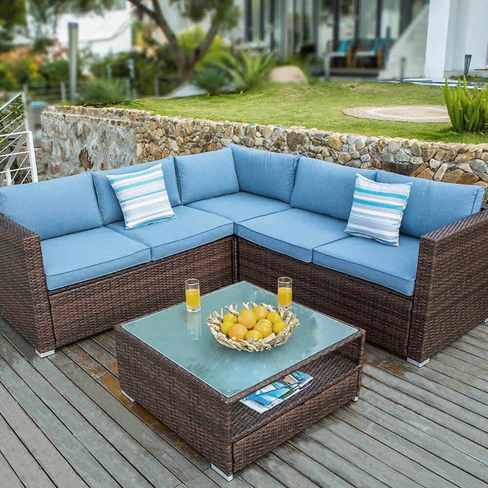 Hygge 4 Piece L Shaped Brown Wicker Outdoor Sectional