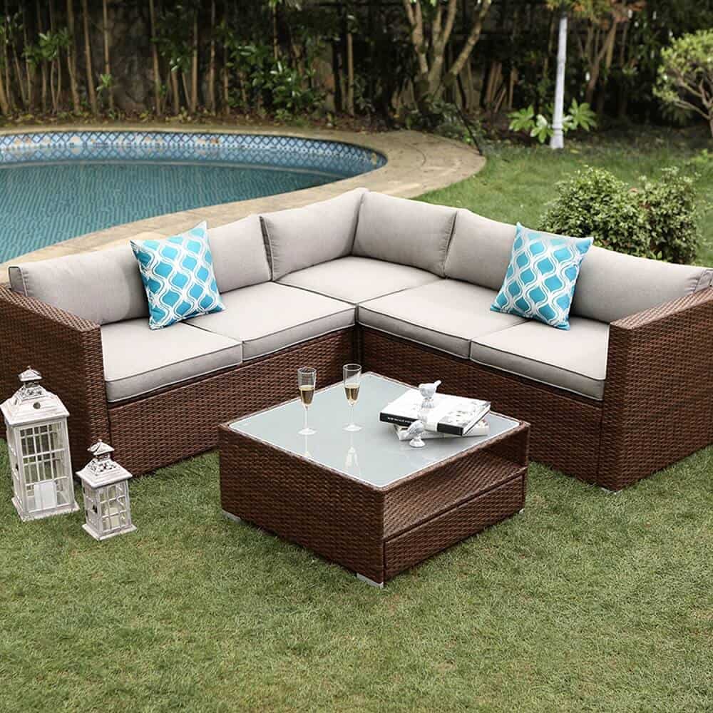 Hygge Piece L Shaped Brown Wicker Outdoor Sectional – COSIEST