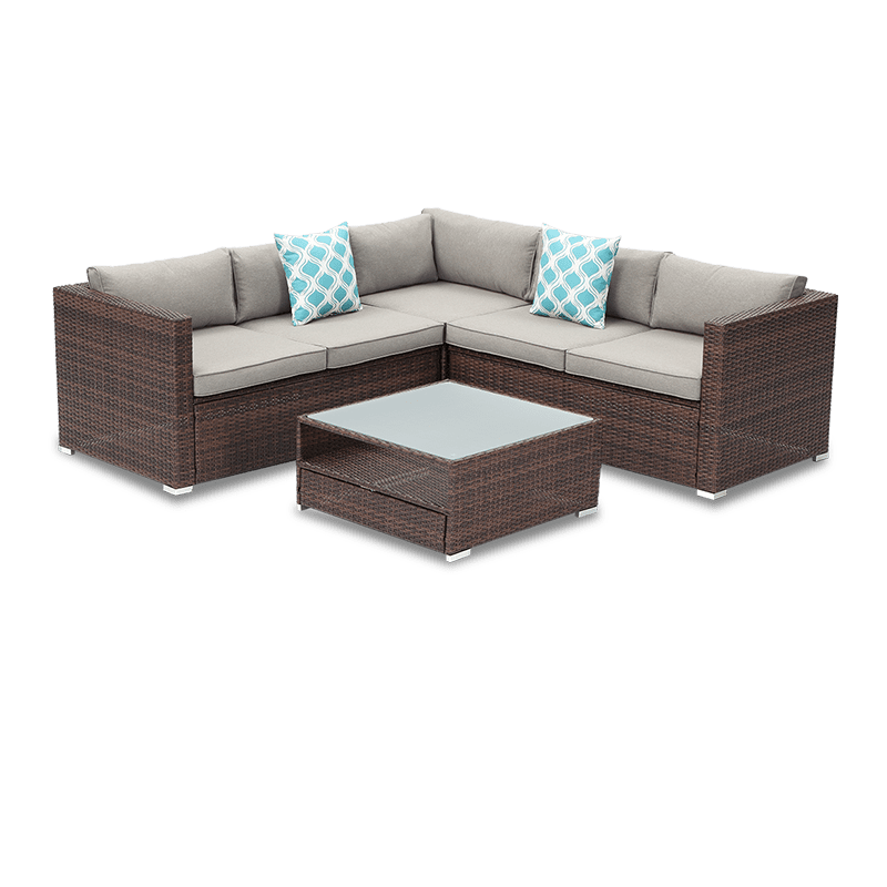 Hygge 4 Piece L Shaped Brown Wicker Outdoor Sectional