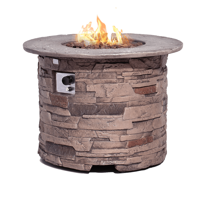 Augety Brown Round Propane Fire Pit Table