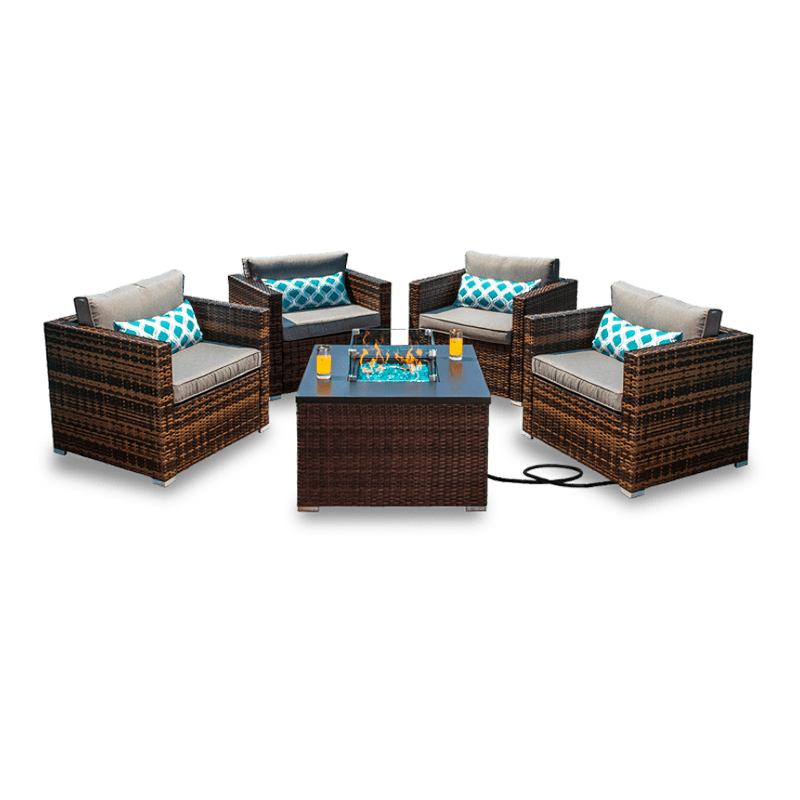 Catskill 5 Piece Sofa Chair with Square Outdoor Fire Pit Table